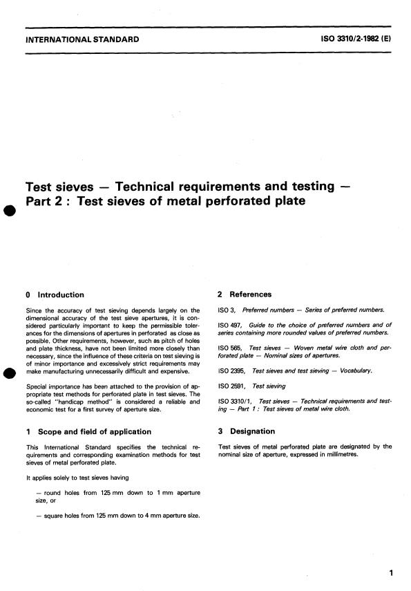 ISO 3310-2:1982 - Test sieves -- Technical requirements and testing