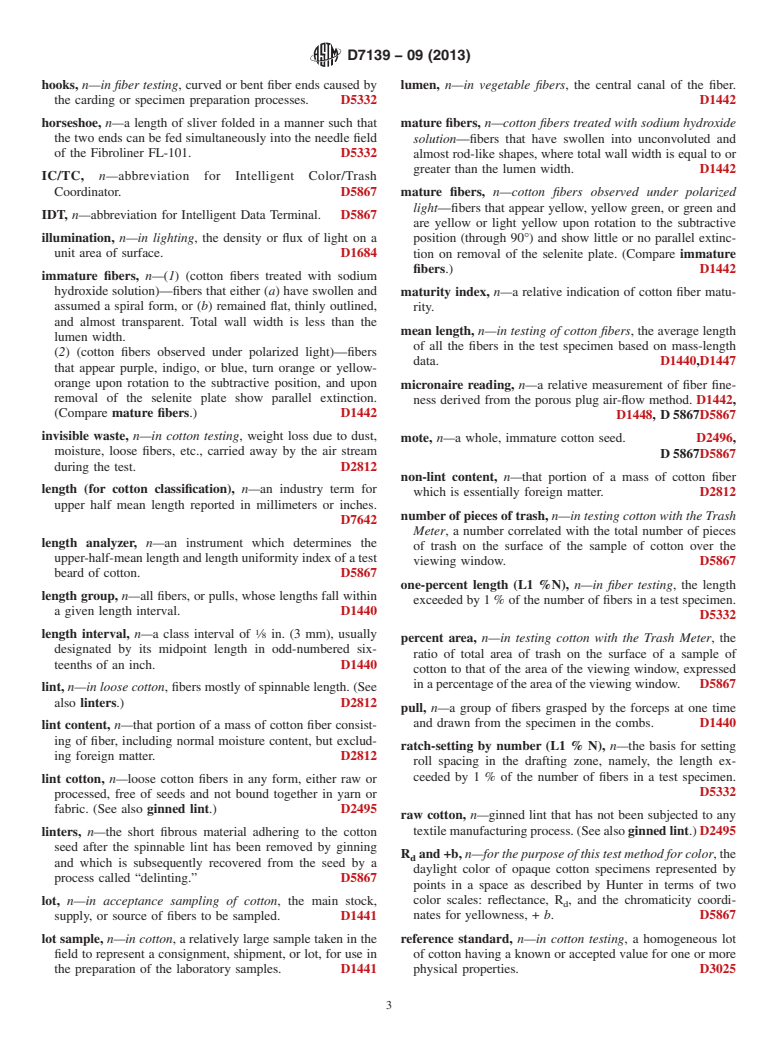 ASTM D7139-09(2013) - Standard Terminology for  Cotton Fibers
