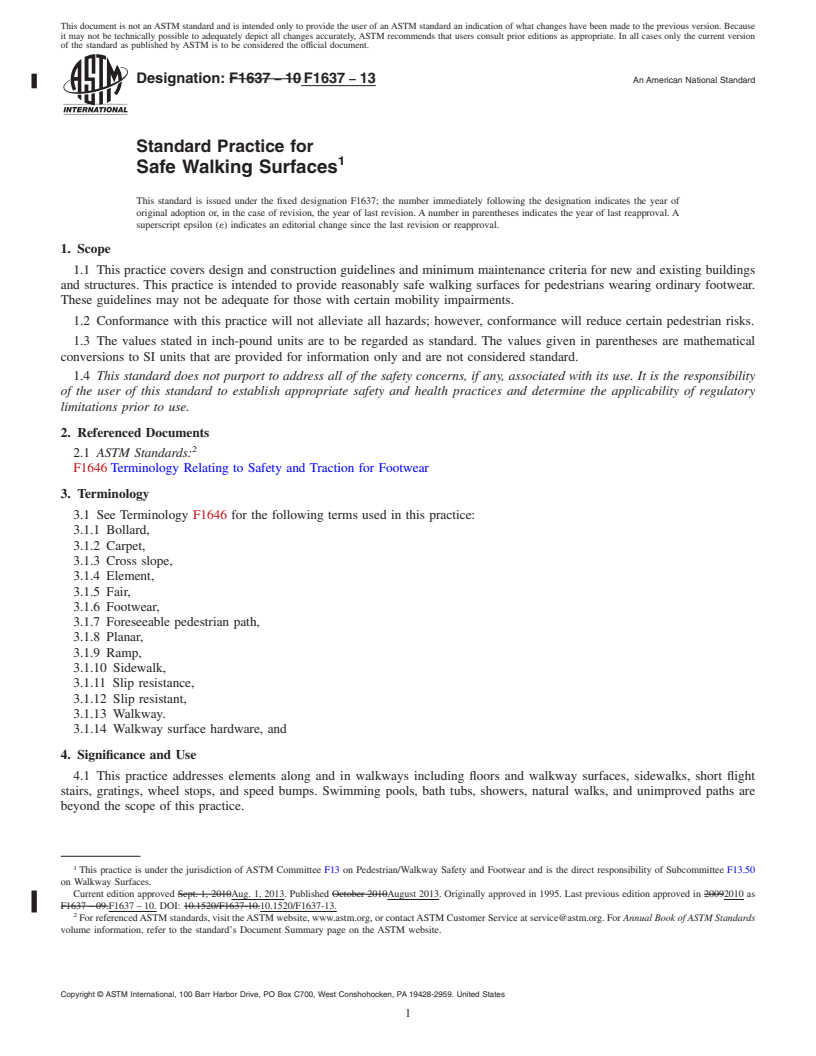 REDLINE ASTM F1637-13 - Standard Practice for  Safe Walking Surfaces