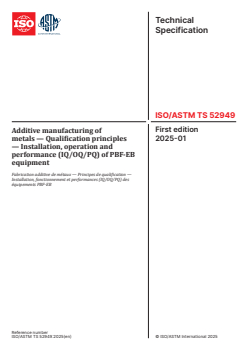 ISO/ASTM TS 52949:2025 ISO/ASTM TS 52949:2025 - Additive manufacturing of metals — Qualification principles — Installation, operation and performance (IQ/OQ/PQ) of PBF-EB equipment
Released:10. 01. 2025 - Page 1 preview