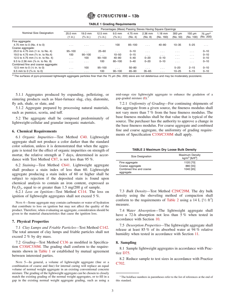 ASTM C1761/C1761M-13b - Standard Specification for  Lightweight Aggregate for Internal Curing of Concrete