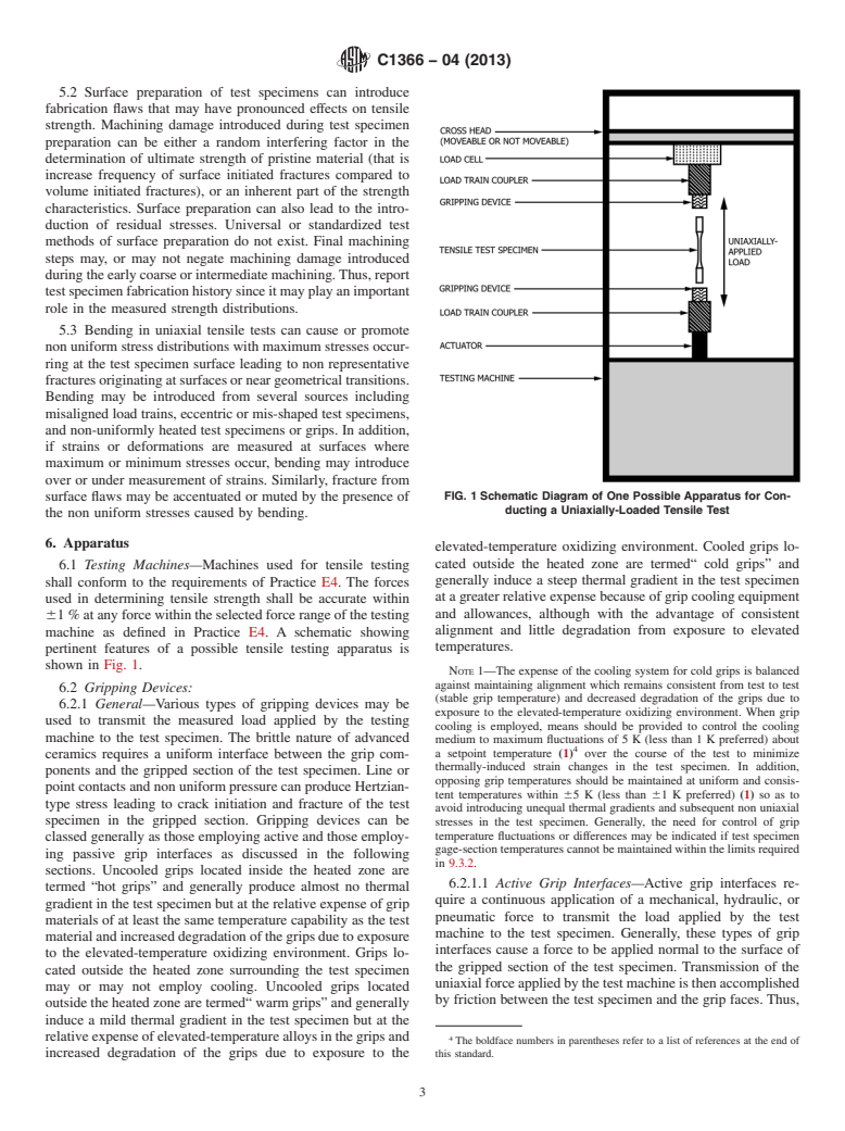 ASTM C1366-04(2013) - Standard Test Method for  Tensile Strength of Monolithic Advanced Ceramics at Elevated  Temperatures