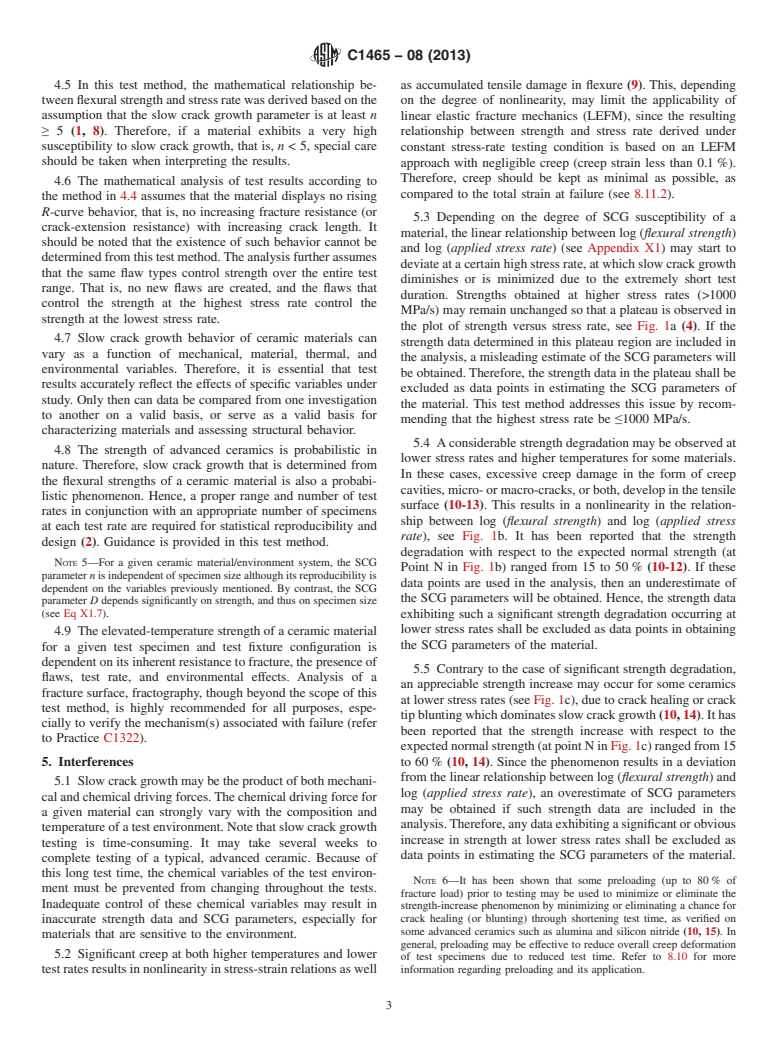 ASTM C1465-08(2013) - Standard Test Method for  Determination of Slow Crack Growth Parameters of Advanced Ceramics   by Constant Stress-Rate Flexural Testing at Elevated Temperatures