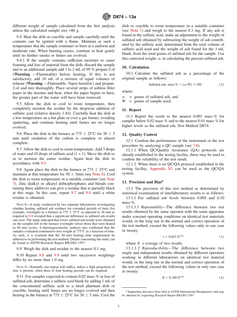 ASTM D874-13a - Standard Test Method for Sulfated Ash from Lubricating Oils and Additives