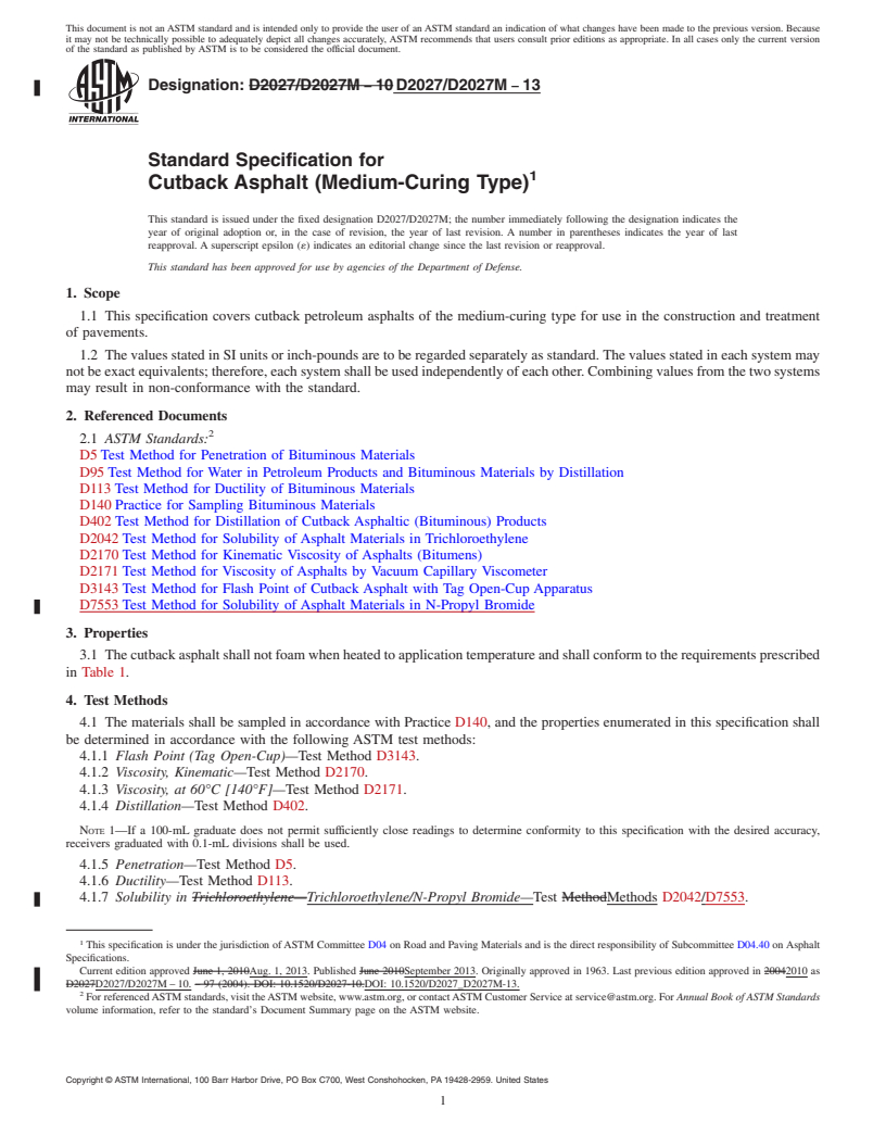 REDLINE ASTM D2027/D2027M-13 - Standard Specification for  Cutback Asphalt (Medium-Curing Type)