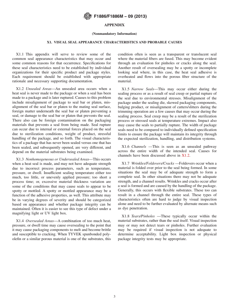 ASTM F1886/F1886M-09(2013) - Standard Test Method for  Determining Integrity of Seals for Flexible Packaging by Visual   Inspection