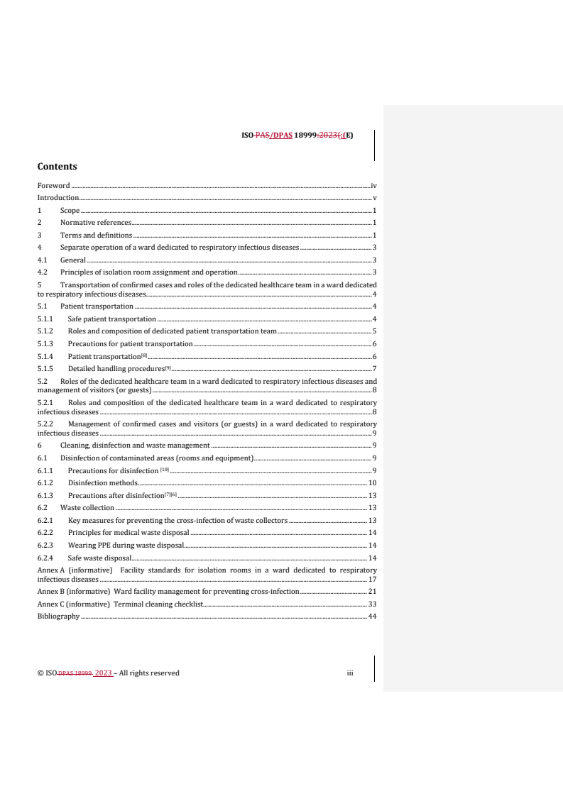 REDLINE ISO/DPAS 18999 - Healthcare organization management — Pandemic response —Guidelines for respiratory infection prevention and control in hospitals
Released:20. 10. 2023