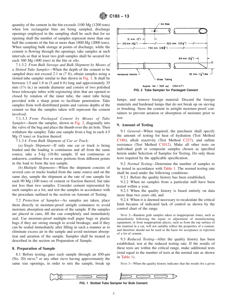 ASTM C183-13 - Standard Practice for  Sampling and the Amount of Testing of Hydraulic Cement