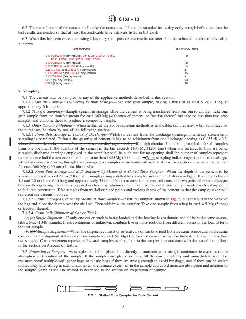 REDLINE ASTM C183-13 - Standard Practice for  Sampling and the Amount of Testing of Hydraulic Cement