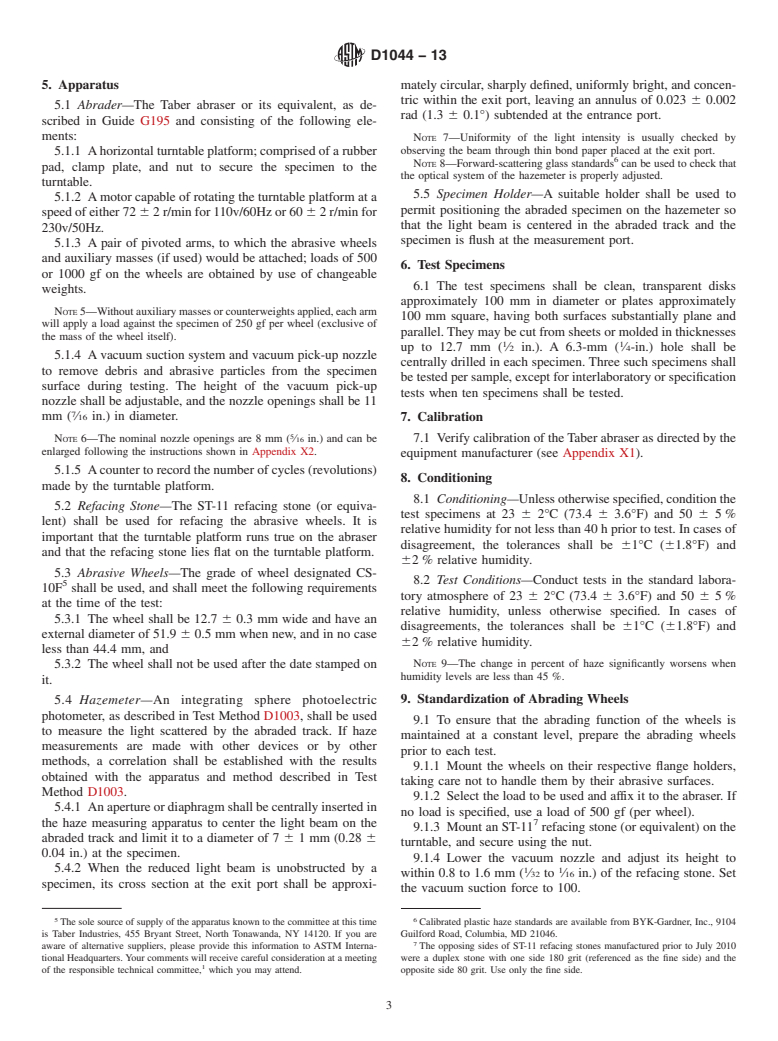 ASTM D1044-13 - Standard Test Method for  Resistance of Transparent Plastics to Surface Abrasion