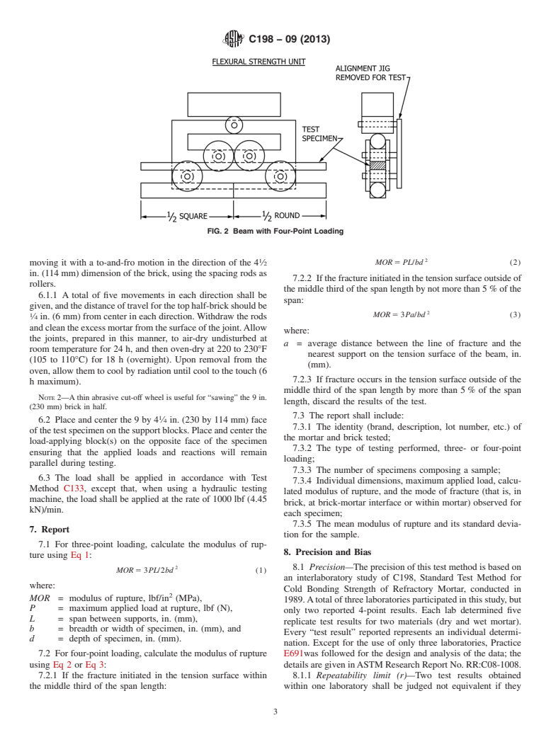 ASTM C198-09(2013) - Standard Test Method for  Cold Bonding Strength of Refractory Mortar