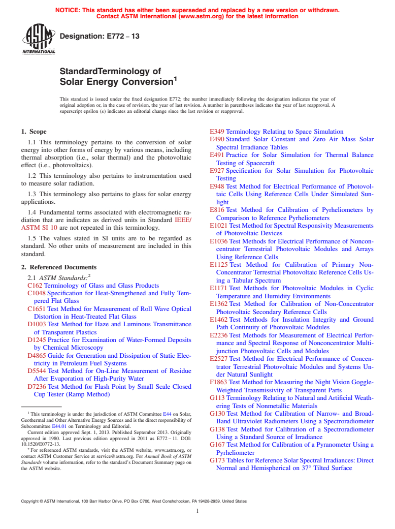 ASTM E772-13 - Standard Terminology of  Solar Energy Conversion