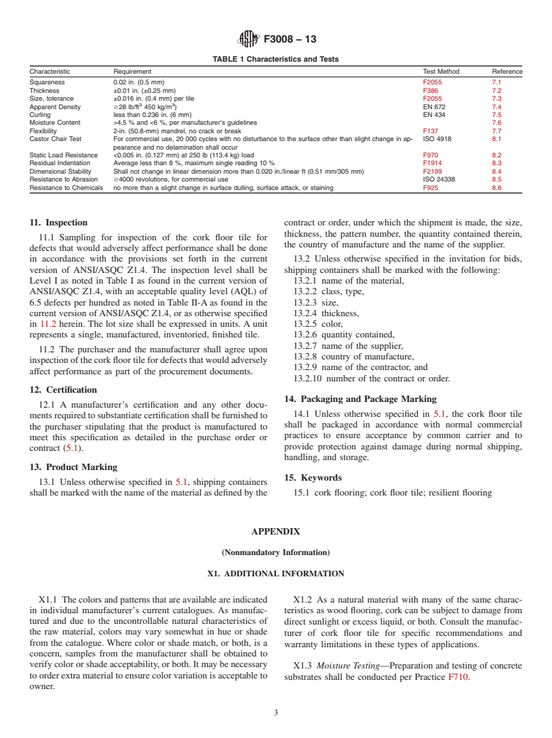 ASTM F3008-13 - Standard Specification for Cork Floor Tile