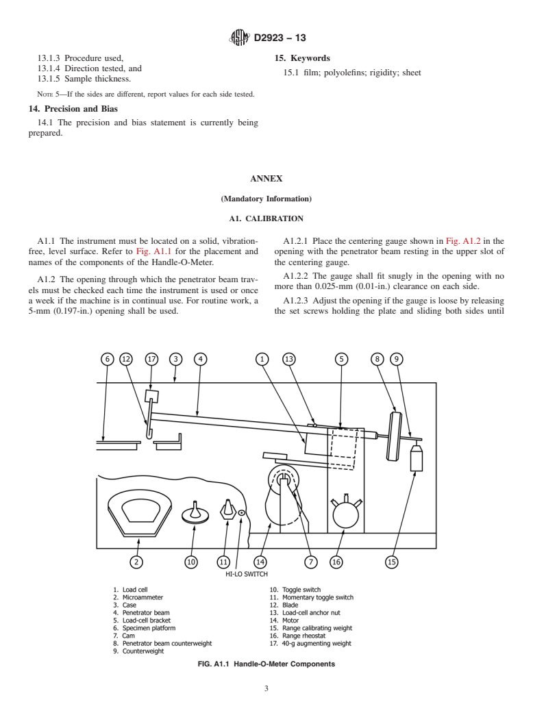 ASTM D2923-13 - Standard Test Method for  Rigidity of Polyolefin Film and Sheeting (Withdrawn 2015)