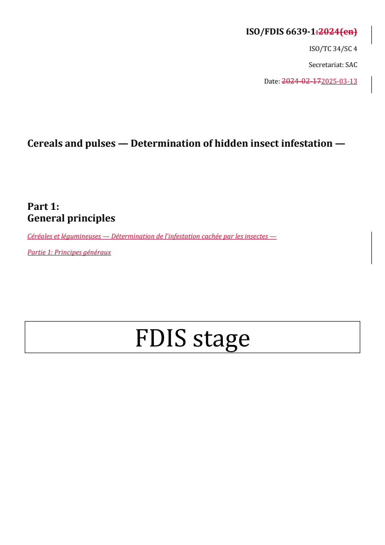 ISO 6639-1 - Cereals and pulses — Determination of hidden insect ...