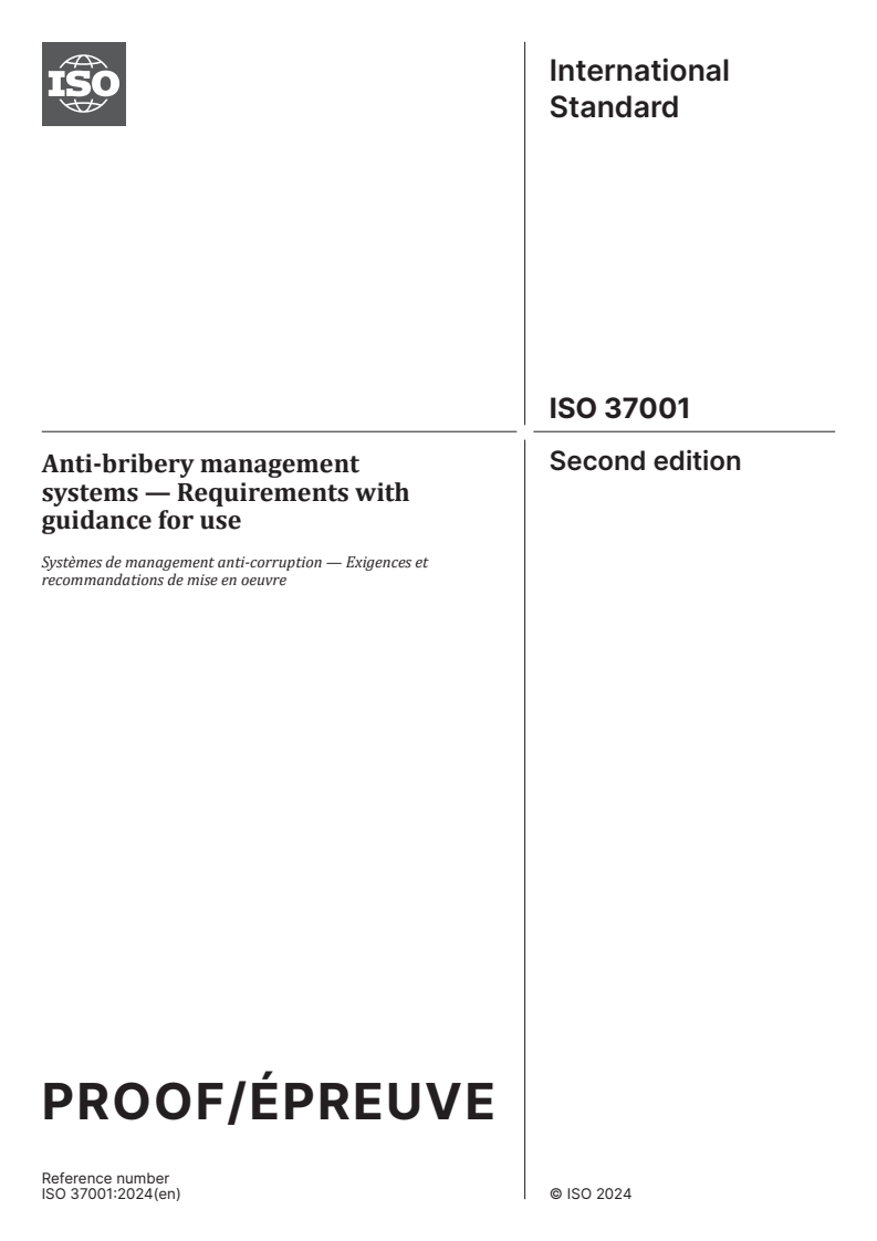 ISO/PRF 37001 - Anti-bribery management systems — Requirements with guidance for use
Released:12/23/2024