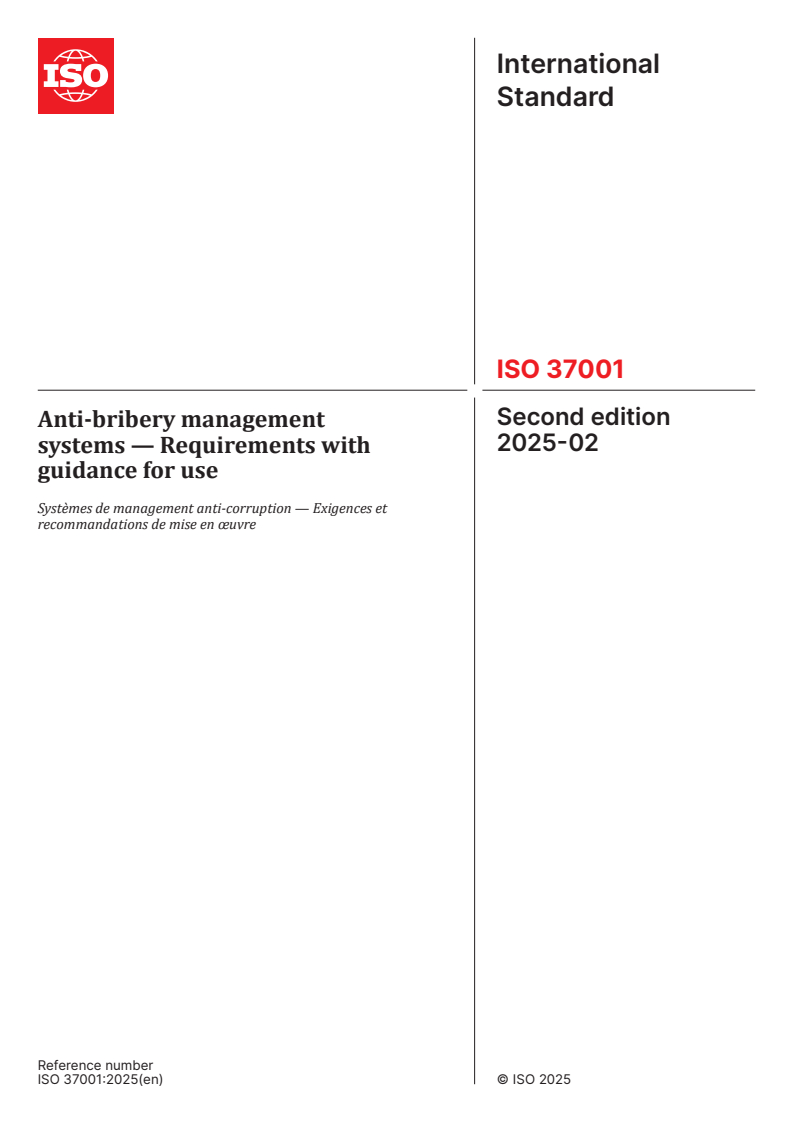 ISO 37001:2025 - Anti-bribery management systems — Requirements with guidance for use
Released:28. 02. 2025