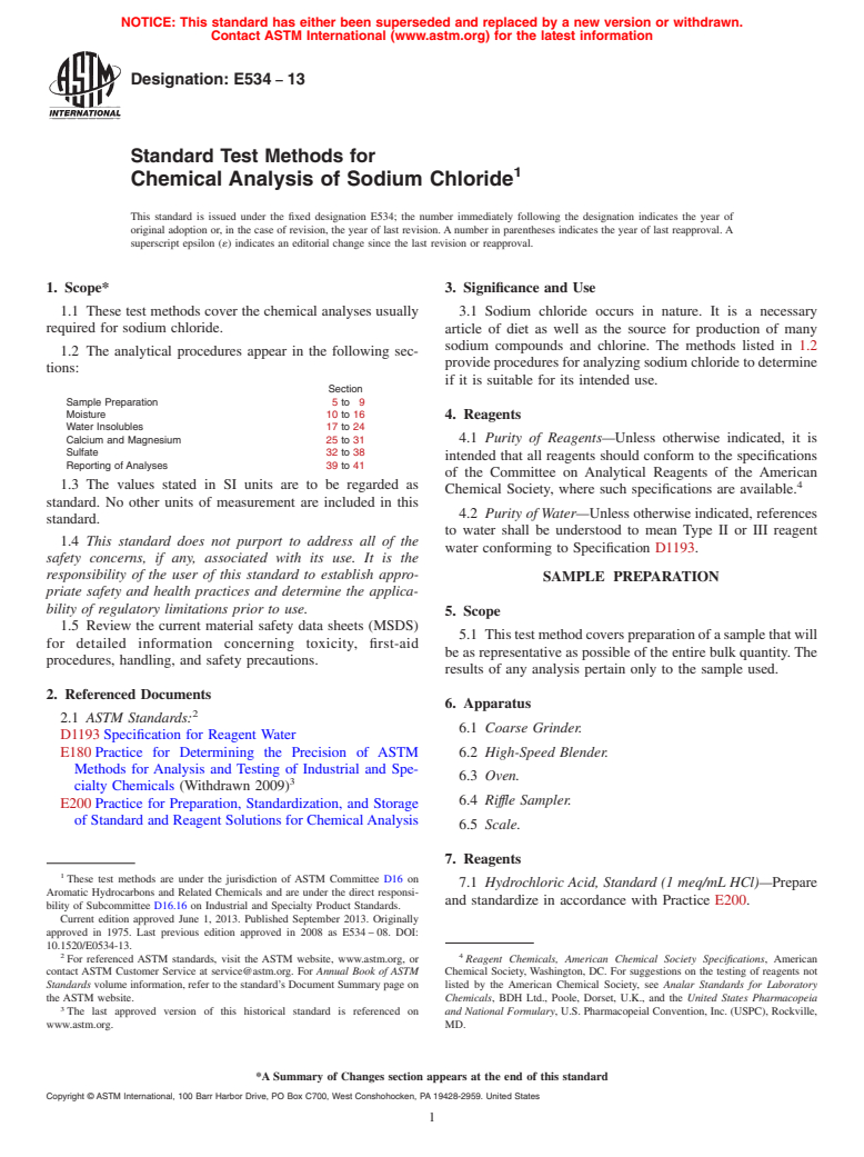 ASTM E534-13 - Standard Test Methods for  Chemical Analysis of Sodium Chloride