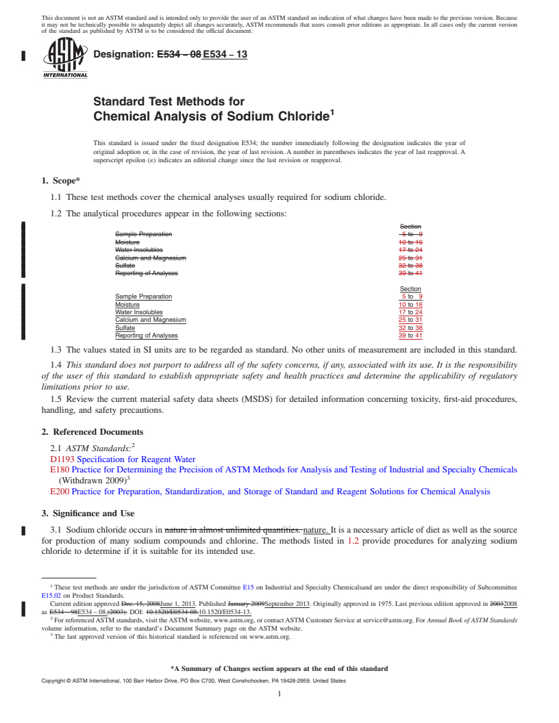 REDLINE ASTM E534-13 - Standard Test Methods for  Chemical Analysis of Sodium Chloride