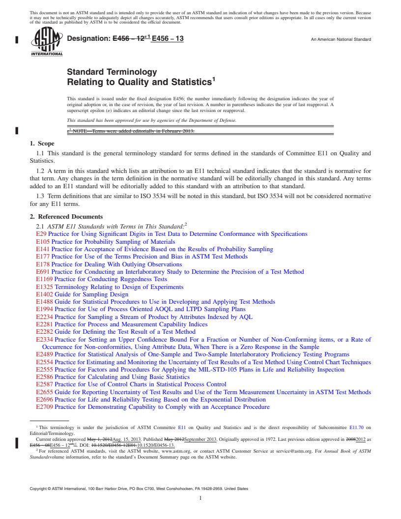 REDLINE ASTM E456-13 - Standard Terminology  Relating to Quality and Statistics