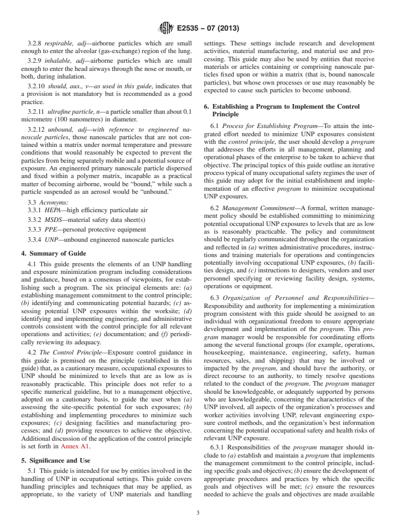 ASTM E2535-07(2013) - Standard Guide for  Handling Unbound Engineered Nanoscale Particles in Occupational  Settings