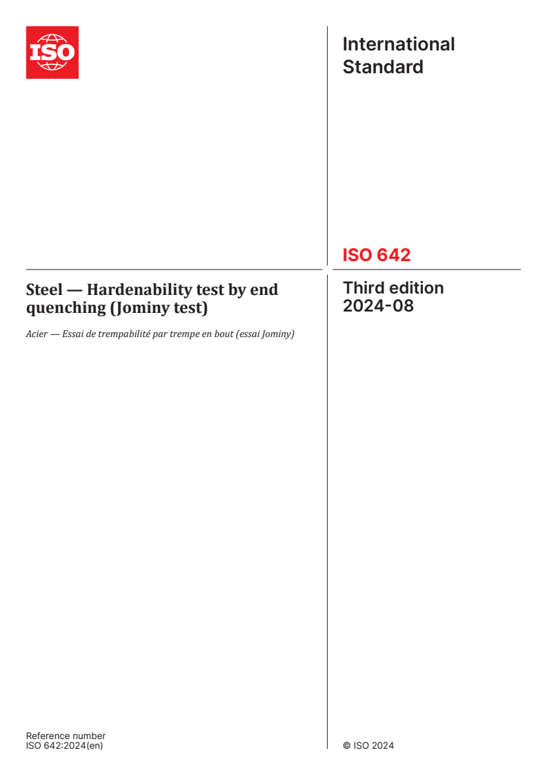 ISO 642:2024 - Steel — Hardenability test by end quenching (Jominy test)
Released:22. 08. 2024