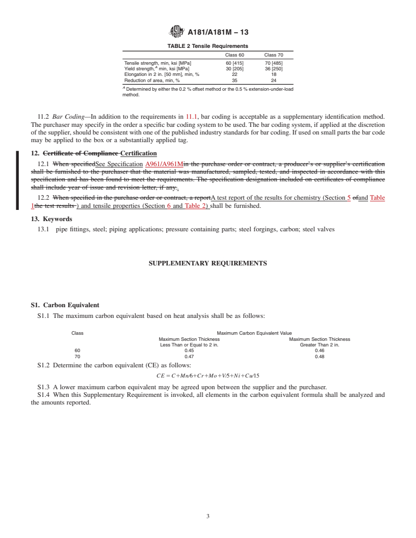 REDLINE ASTM A181/A181M-13 - Standard Specification for  Carbon Steel Forgings, for General-Purpose Piping