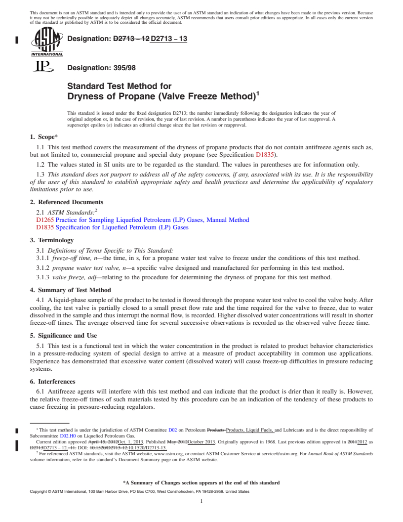 REDLINE ASTM D2713-13 - Standard Test Method for  Dryness of Propane (Valve Freeze Method)