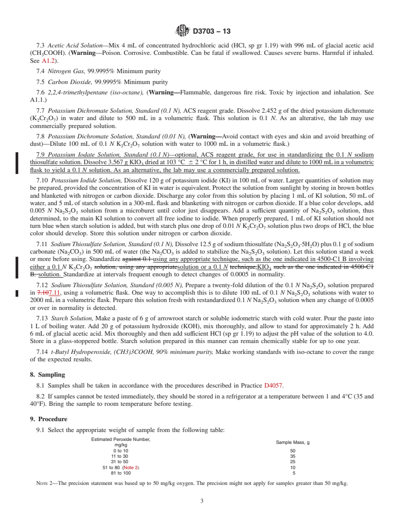 REDLINE ASTM D3703-13 - Standard Test Method for Hydroperoxide Number of Aviation Turbine Fuels, Gasoline and   Diesel Fuels