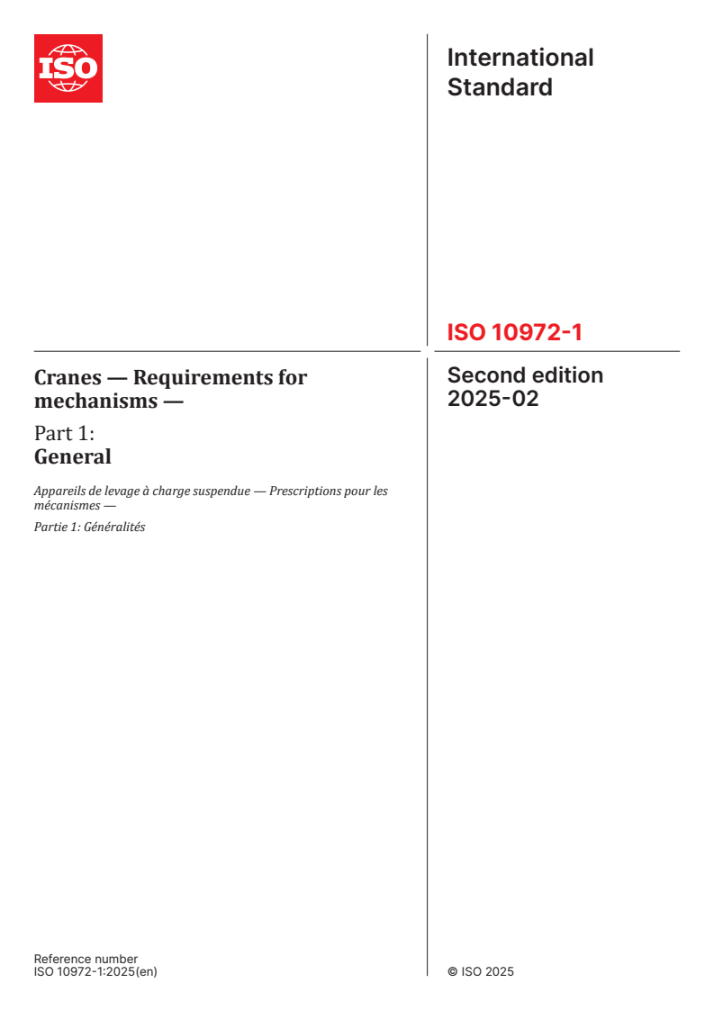 ISO 10972-1:2025 - Cranes — Requirements for mechanisms — Part 1: General
Released:17. 02. 2025