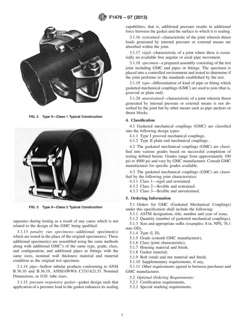 ASTM F1476-07(2013) - Standard Specification for  Performance of Gasketed Mechanical Couplings for Use in Piping   Applications