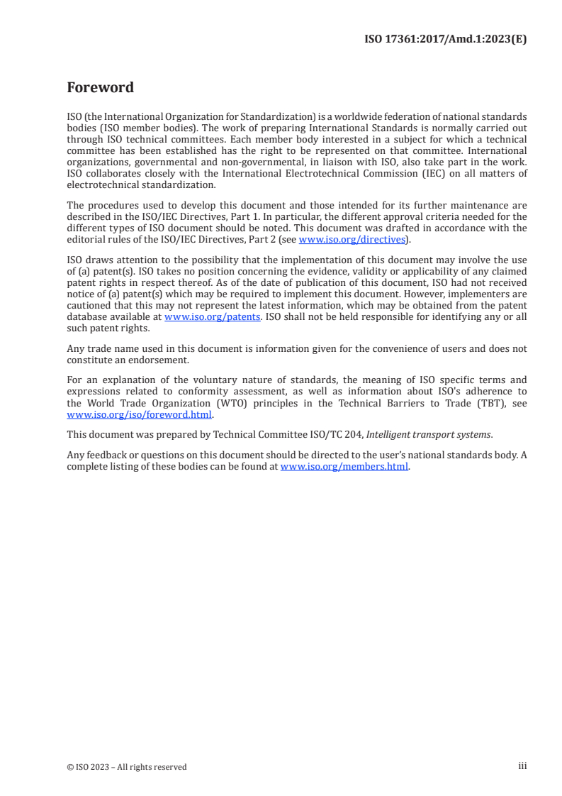 ISO 17361:2017/Amd 1:2023 - Intelligent transport systems — Lane departure warning systems — Performance requirements and test procedures — Amendment 1
Released:19. 12. 2023