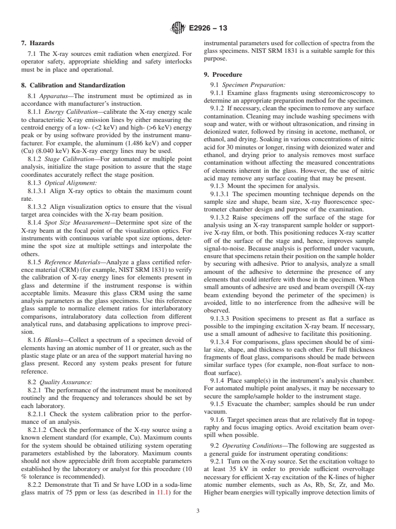 ASTM E2926-13 - Standard Test Method for Forensic Comparison of Glass Using Micro X-ray Fluorescence  (&micro;-XRF) Spectrometry