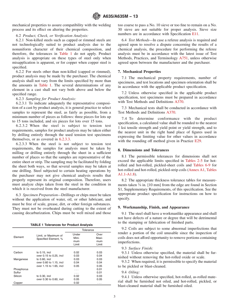 ASTM A635/A635M-13 - Standard Specification for  Steel, Sheet and Strip, Heavy-Thickness Coils, Hot-Rolled,  Alloy, Carbon, Structural, High-Strength Low-Alloy, and High-Strength  Low-Alloy with Improved Formability, General Requirements for