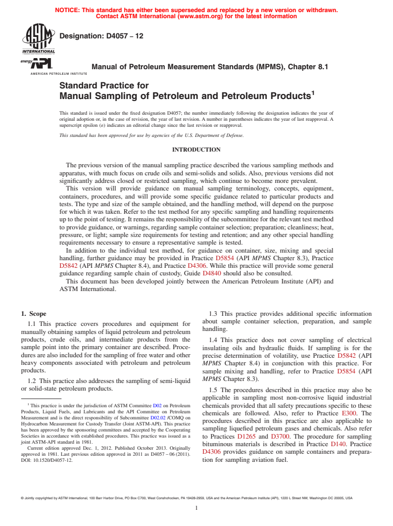 ASTM D4057-12 - Standard Practice for Manual Sampling of Petroleum and Petroleum Products