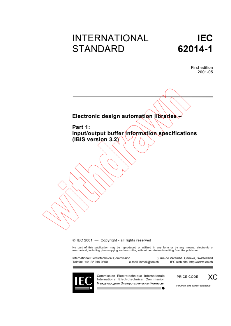 IEC 62014-1:2001 - Electronic design automation libraries - Part 1: Input/output buffer information specifications (IBIS version 3.2)
Released:5/18/2001
Isbn:2831857813