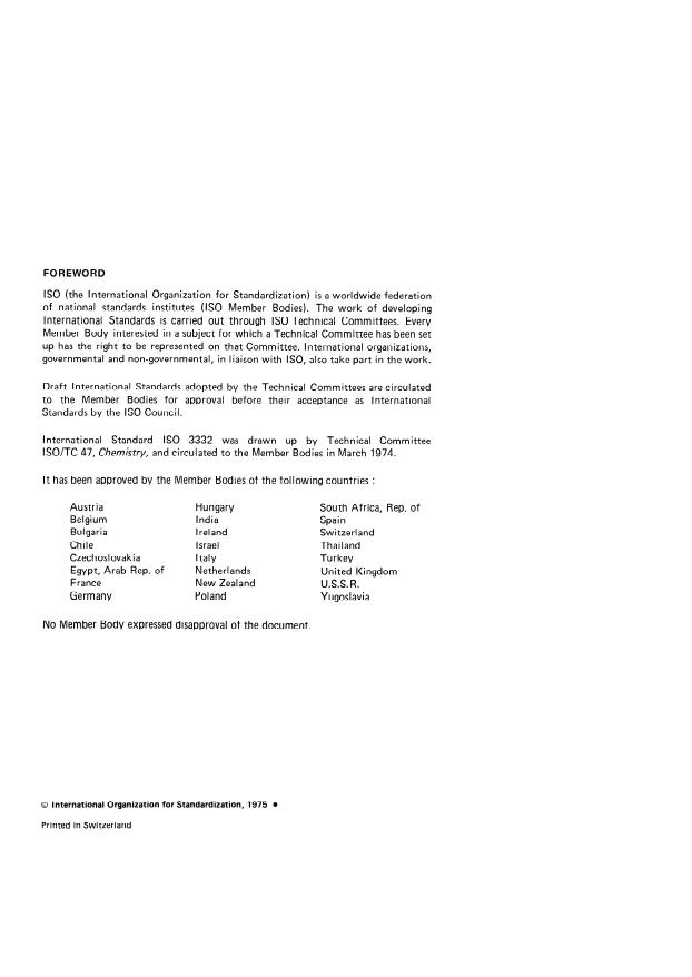 ISO 3332:1975 ISO 3332:1975 - Ammonium sulphate for industrial use -- Determination of ammoniacal nitrogen content -- Titrimetric method after distillation - Page 2 preview