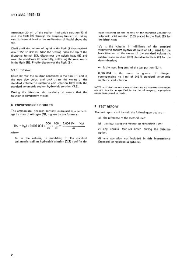ISO 3332:1975 ISO 3332:1975 - Ammonium sulphate for industrial use -- Determination of ammoniacal nitrogen content -- Titrimetric method after distillation - Page 4 preview