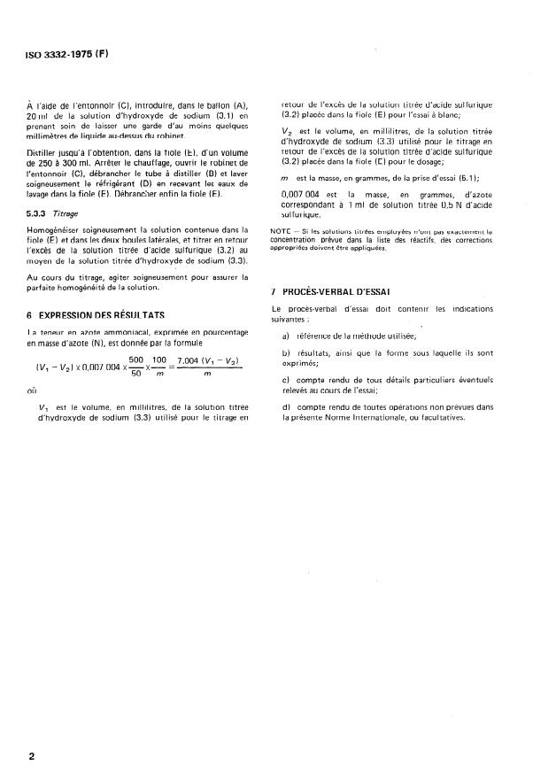 ISO 3332:1975 ISO 3332:1975 - Sulfate d'ammonium a usage industriel -- Dosage de l'azote ammoniacal -- Méthode titrimétrique apres distillation - Page 4 preview