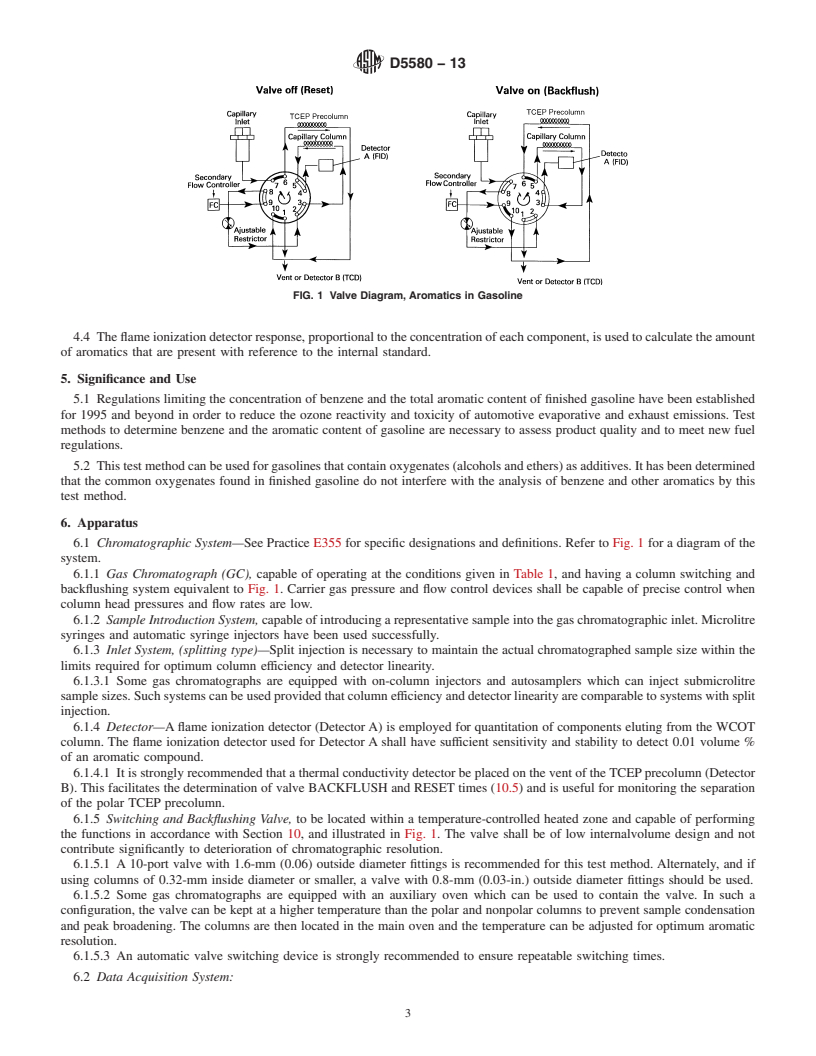 REDLINE ASTM D5580-13 - Standard Test Method for  Determination of Benzene, Toluene, Ethylbenzene,  <emph  type="ital"> p/m</emph>-Xylene, <emph type="ital">o</emph>-Xylene,  C<inf>9</inf> and Heavier Aromatics, and Total Aromatics in Finished  Gasoline by Gas Chromatography