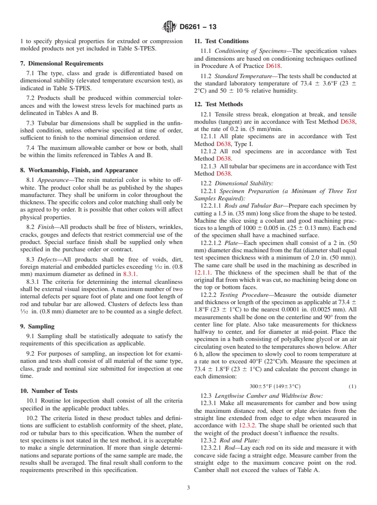 ASTM D6261-13 - Standard Specification for  Extruded and Compression Molded Basic Shapes Made from Thermoplastic  Polyester (TPES)