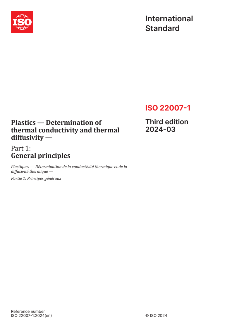ISO 22007-1:2024 - Plastics — Determination of thermal conductivity and thermal diffusivity — Part 1: General principles
Released:1. 03. 2024