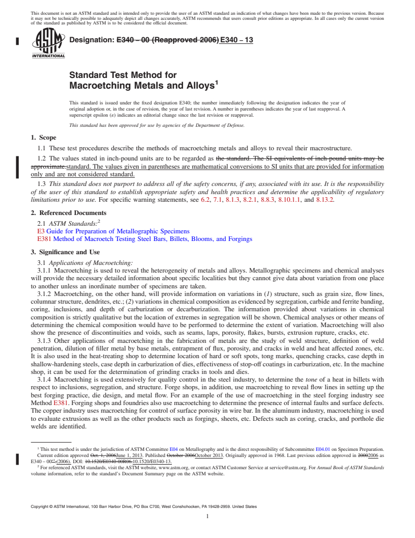 REDLINE ASTM E340-13 - Standard Test Method for  Macroetching Metals and Alloys