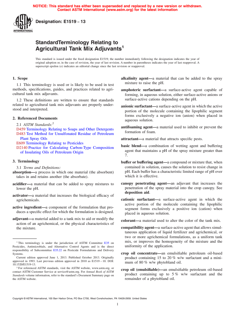 ASTM E1519-13 - Standard Terminology Relating to  Agricultural Tank Mix Adjuvants