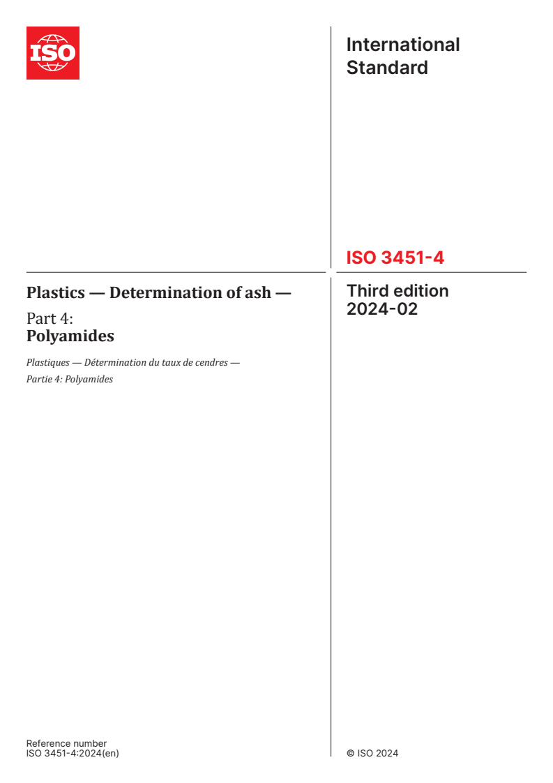 ISO 3451-4:2024 - Plastics — Determination of ash — Part 4: Polyamides
Released:29. 02. 2024