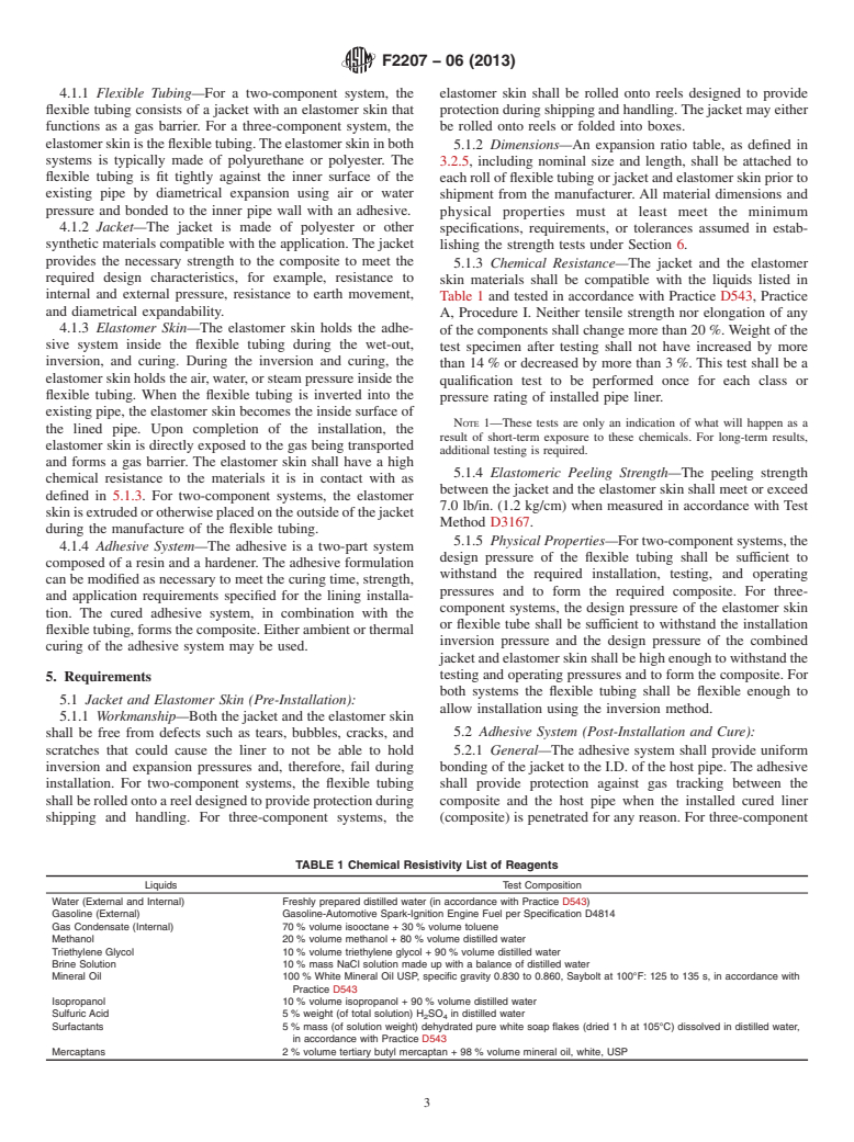 ASTM F2207-06(2013) - Standard Specification for  Cured-in-Place Pipe Lining System for Rehabilitation of Metallic   Gas Pipe