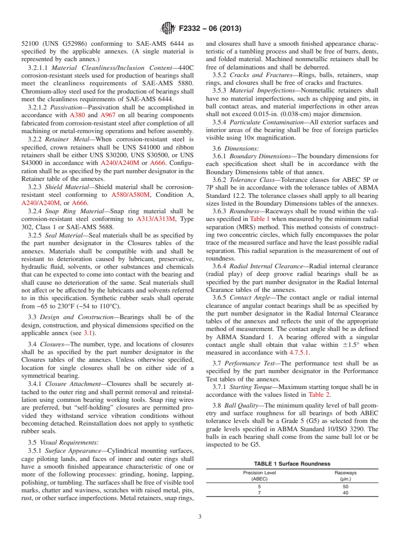 ASTM F2332-06(2013) - Standard Specification for  Annular Ball Bearings for Instruments and Precision Rotating  Components