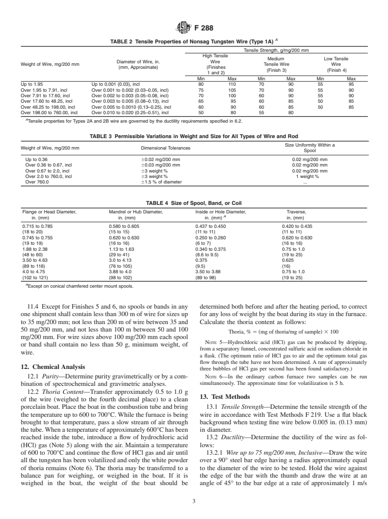 ASTM F288-96(2002) - Standard Specification for Tungsten Wire for Electron Devices and Lamps