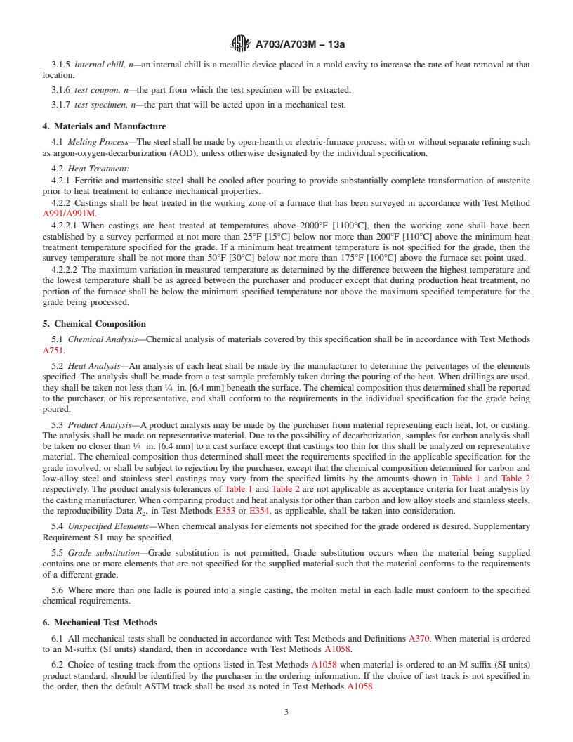 REDLINE ASTM A703/A703M-13a - Standard Specification for  Steel Castings, General Requirements, for Pressure-Containing  Parts