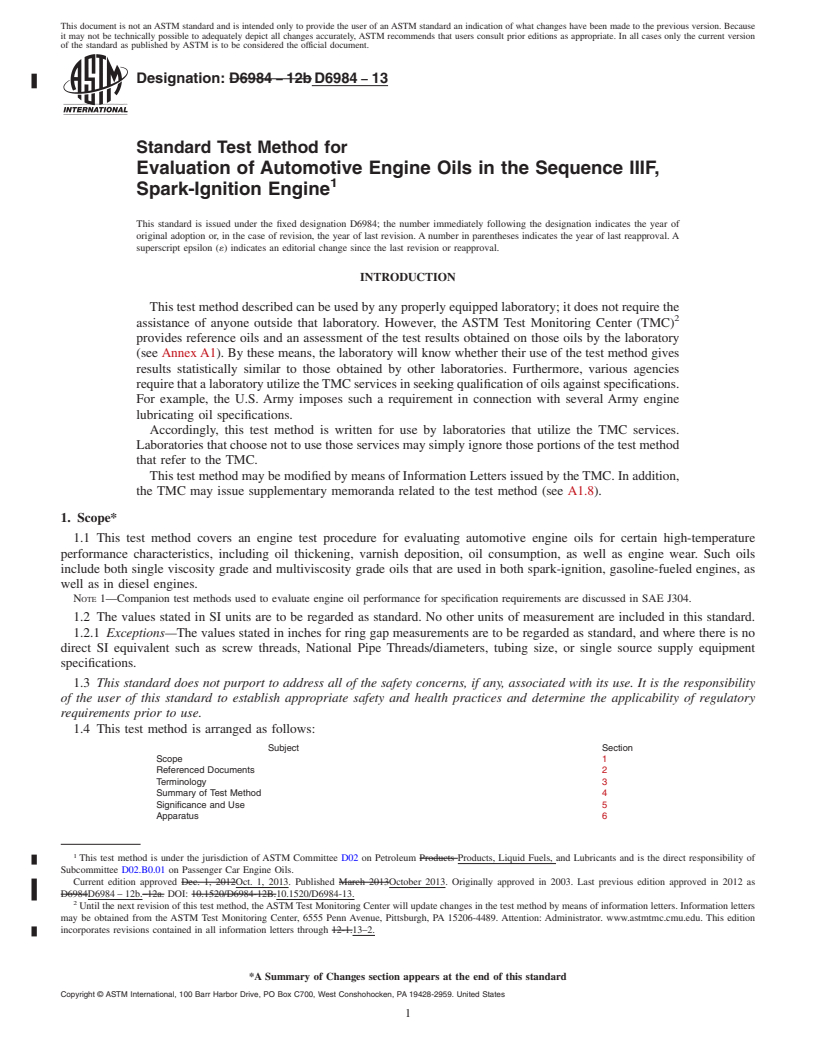 REDLINE ASTM D6984-13 - Standard Test Method for Evaluation of Automotive Engine Oils in the Sequence IIIF,  Spark-Ignition Engine